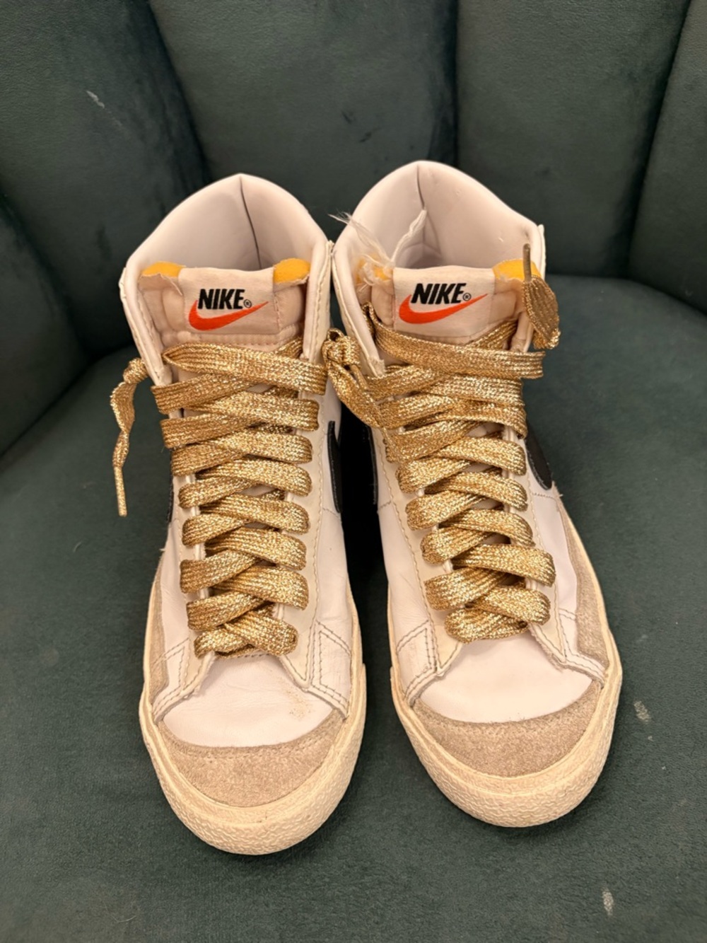Nike Women’s High-Top Sneakers in White with Gold Laces